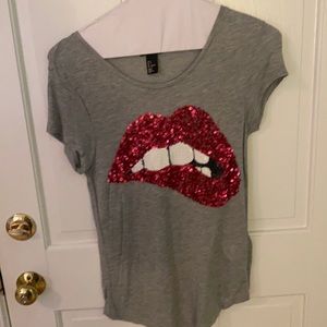 H&M Graphic Sparkly Lip Biting Tee